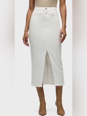 Hudson Jeans White Midi Pencil Skirt with Front Slit